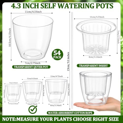 Self Watering Plant Pots, 4.3'', Transparent, 54 Pcs - Image 2