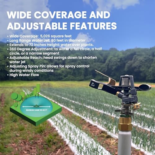Impact Water Sprinkler 300005 on Tripod Stand, Telescopic with Long Range to 80 ft Diameter Coverage by New England Garden Tools - Image 3