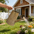 Vintage Distressed Gold Flower & Garden Watering Can, Decorative Metal Watering Pot Planter for Home Patio Backyard Outdoor Plant Care, Rustic Farmhouse Home Decor Accent - Image 3