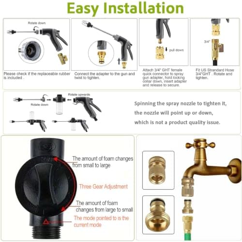 2026 upgraded high-pressure garden hose nozzle,universal water jet nozzle,360° rotating adjustable spray,with foam spray gun and brass connector,suitable for car wash and garden yard cleaning - Image 7