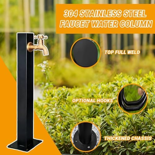 Freestanding Black Stainless Steel Outdoor Water Hydrant with Anti-Freeze Hose Stand & Faucet for Efficient Irrigation - Durable Vertical Design (Hexagonal Pile, C) - Image 4