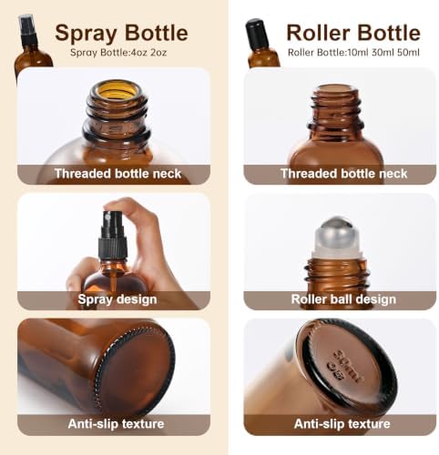 Glass Spray & Roller Bottle Set – Amber Glass Spray Bottles - Image 4