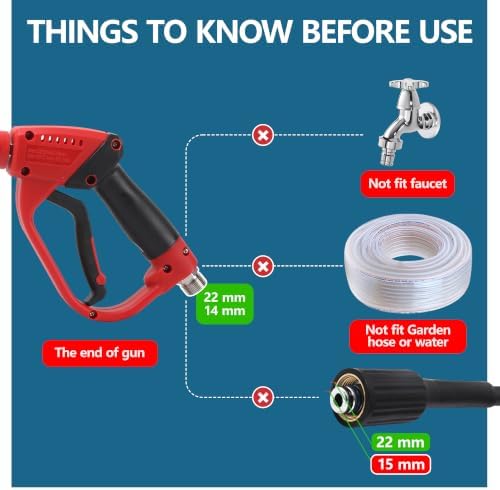 Pressure Washer Gun and Hose Kit, 50FT High Pressure Power Washer Hose with Spray Gun, Wand Extension, 5 Nozzle Tips, M22-14mm Fittings, 3600 PSI - Image 5