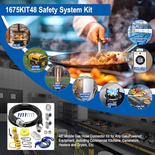 1675KIT48 Safety System Kit, 48" Mobile Gas Hose Connector with 2 Elbows, 3/4" Quick Disconnect, 3/4" Gas Flex Line & Gas Valve, Quick Connect & Disconnect for Commercial Kitchen Equipment. - Image 7