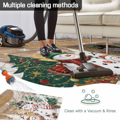 Winter Season 5x8 Waterproof Outdoor Rug with Non‑Slip Backing Boho Glittering Christmas Tree Snowman Plank Machine Washable Deck Patio Rug Mat for Camping, RV, Garden, Balcony Pool - Image 6