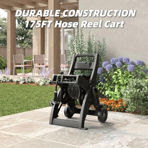 175FT Hose Reel Cart, Garden Hose Reel Holder with Guide, Large Capacity, Durable Resin Outdoor Water Hose Reel with Wheels - Image 2