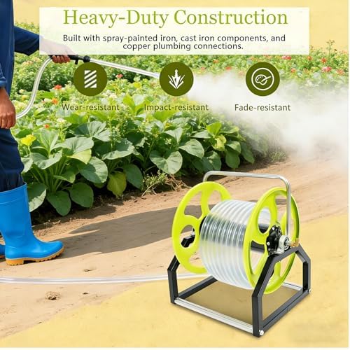 Retractable Hose Reel, Wall-Mounted Garden Hose Holder with Handle, Portable Cart for Outdoor Use, Ideal for Yard and Patio - Image 4