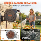 Upgraded Retractable Garden Hose Reel 1/2 inch x 155 ft Metal Bracket Wall-Mounted 9 Pattern Nozzle Any Length Lock Automatic Slow Return 180° Swivel UV Resistant Heavy Duty Hose Reels for Outside - Image 2