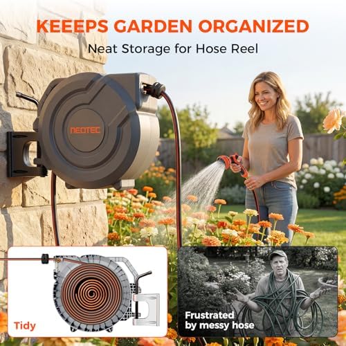 Upgraded Retractable Garden Hose Reel 1/2 inch x 155 ft Metal Bracket Wall-Mounted 9 Pattern Nozzle Any Length Lock Automatic Slow Return 180° Swivel UV Resistant Heavy Duty Hose Reels for Outside - Image 2