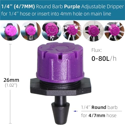 Drip Irrigation Emitters 500pcs Adjustable 8-Holes Drippers Irrigation Spinkler Nozzle Balcony Greenhouse Watering Emitters(G-Purple Round) - Image 2