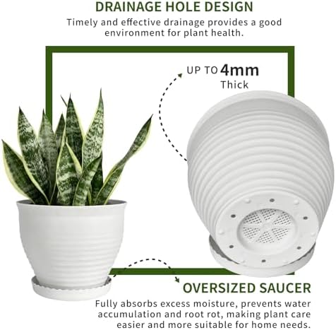 13.8 Inch Round Plastic Planters Urns, Set of 2, White Flower Pots - Image 3