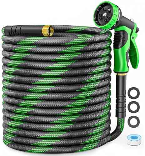 Non-Expandable Garden Hose 125 FT, Heavy-Duty & Flexible Water Hose with 10-Function Nozzle, Kink-Free & Leak-Proof Design, Ultra Lightweight Portable Yard Hose for Lawn, Car, Outdoor Use by GardenHose