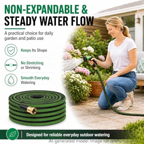 100FT Non-Expandable Flat Garden Hose with 10 Function Nozzle,No-Kink,Green - Image 3
