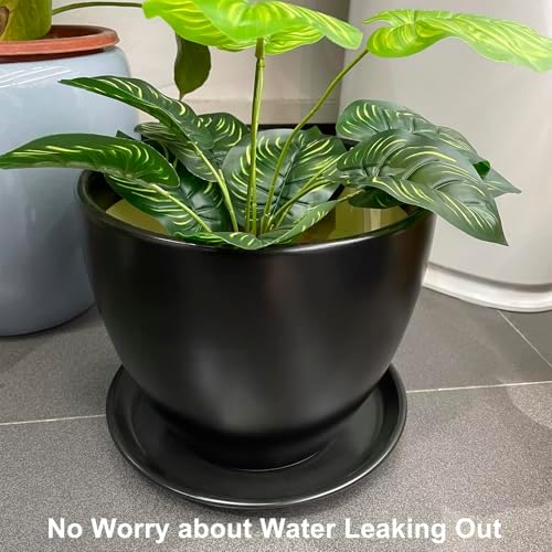 Flower Pot Saucer 12 Inch - Ceramic Plant Saucer for Outdoors Plant Drip Tray for Pots Indoor No Holes Large Plant Dishes to Catch Water Decorative Plant Drainage Tray Black - Image 3