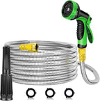 Outdoor Garden Hose 100ft Metal Stainless Steel Heavy Duty Kink Free 2 Nozzles 3/4 Brass Fittings Rust Proof For Lawn Rv Watering 75FT by Unknown