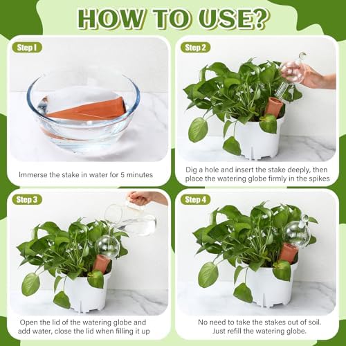 Teenyyou 3 Set 12oz Glass Self Watering Globes with Terracotta Self Watering Spike Large Glass Waterer Bulbs Automatic Water Planter Water Device for Indoor Outdoor (Green,Cactus)(Clear,Classic) - Image 4