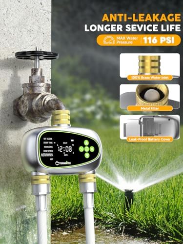 Water Timer for Garden Hose - 2 Zone Sprinkler Controller with Soil Moisture Sensor, Rain Delay & Brass Inlet Programmable Hose Timer, Automatic Drip Irrigation System for Yard Lawn Greenhouse - Image 6