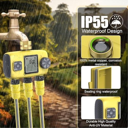 3 Outlets Smart Sprinkler Timer for Garden Hose, Programmable Digital Display Water Hose Timer Outdoor, IPX5 Watering System for Lawn, 0.75 or 0.5 Inch Faucets - Image 5
