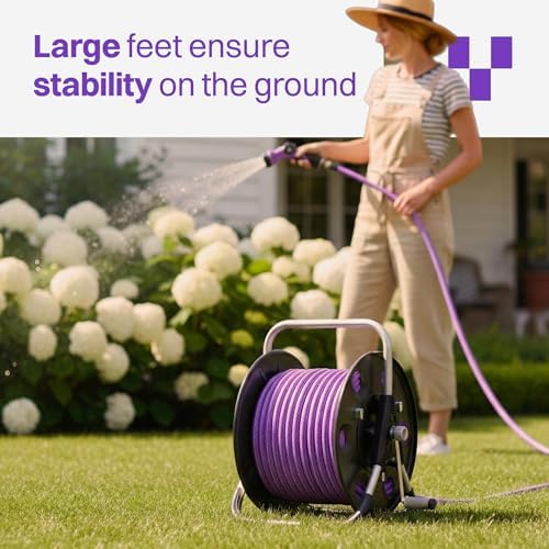 FREEDOM Portable and Wall-Mountable Garden Hose Reel equipped with 5/8' 100ft, Kink-Free Hybrid Hose, Lightweight, Easy Setup. Spray Nozzle and Leader Hose Included - Image 4