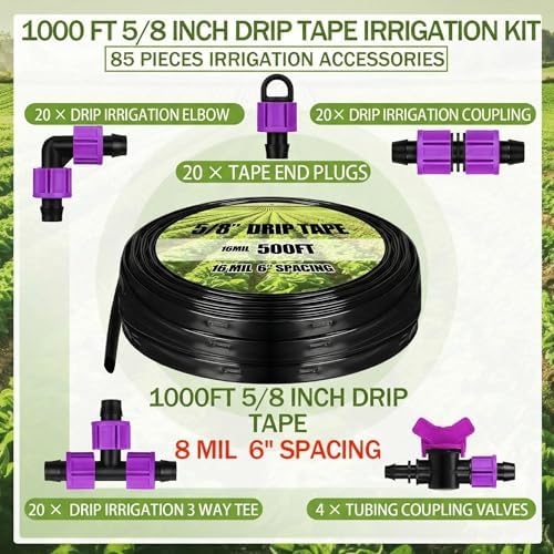 Tondiamo 1000' 5/8 Inch Drip Tape Irrigation Tubing Kit 8 Mil 6" Spacing Garden Hose Watering Tube Line Automatic Equipment for Garden Irrigation System Farms, Landscape, Lawn - Image 2