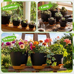 Remerry 15 Pcs 7/6.5/6/ 5.5/5 Inch Self Watering Planters with Drainage Hole Plant Pots Plastic Flower Pots Self Watering Pot and Saucer Reservoir for Garden Plant Flower(Black) - Image 2