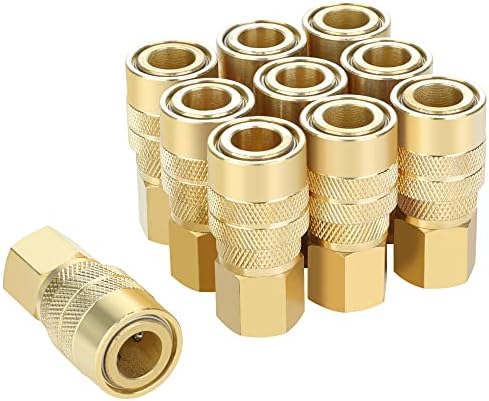 Brass Air Coupler, 1/4 Inch Body Size, 3/8 Inch NPT Female Threads Size, Industrial M-Type, 10 Pieces Air Compressor Hose Fittings by JOROY