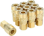 Brass Air Coupler, 1/4 Inch Body Size, 3/8 Inch NPT Female Threads Size, Industrial M-Type, 10 Pieces Air Compressor Hose Fittings by JOROY