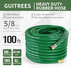 Guitrees 100FT 5/8 Heavy Duty Rubber Garden Hose - 300psi Working, 1000psi Burst - Hot/Cold Water - Five-Layered Braiding for Durability - Versatile for Gardening, Agriculture, Construction(Green) - Image 2