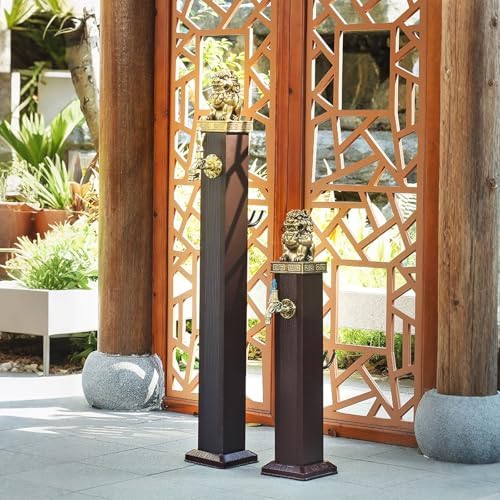 Freestanding Garden Water Column, Stainless Steel Inner Tube, Hose Holder, Frost-Proof Outdoor Faucet, Vertical Square Water Column(114cm/44.9in) - Image 2
