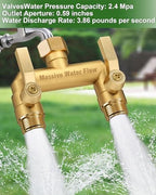 Hose Splitter 2 Way Heavy Duty, Solid Brass Full Flow Outdoor Faucet and Garden Hose Splitters, Water Spigot Splitter T Adapter, All Metal Water Connector with Shut-Off Valve, 3/4 - Inch GHT Thread - Image 5