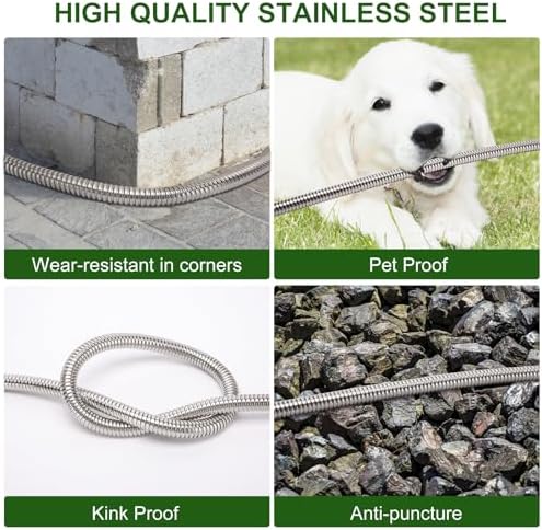Garden Hose Metal 50 FT, Stainless Steel Hose, Water Hose with 10 Function Nozzle & Brass Nozzle, Lightweight, No Kink & Tangle, Easy to Use & Store, Heavy Duty Metal Hose for Yard and Lawn - Image 3
