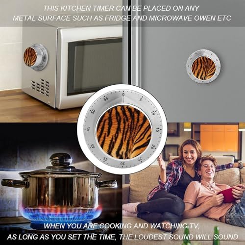Mechanical Kitchen Timers for Cooking,Tiger Striped Pattern Printed 60 Minute Magnetic Countdown Timer,Cute Cooking Timers with Alarm,Stainless Steel Time Timer Manual No Batteries Required - Image 4