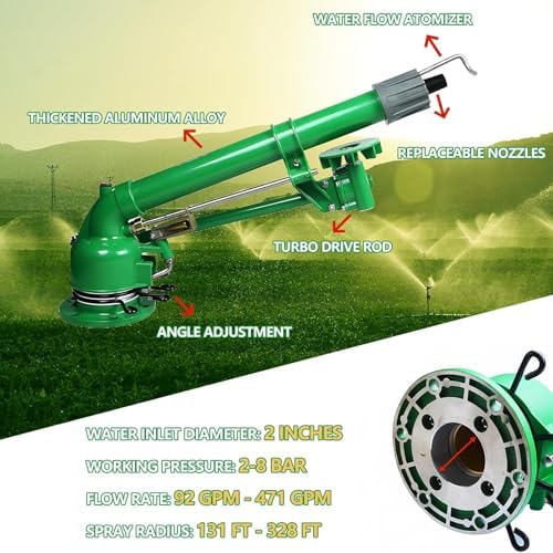 2" Farm Irrigation Spray Gun, Farm Irrigation Sprinkler, 360° Large-Area Watering Spray, with Replacement Nozzle Set, for Farmland Irrigation System - Image 5