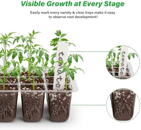 Bonviee 15-Pack Seed Starter Trays, Humidity Dome, Base, 12-Cell Tray, Green - Image 4