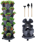 DUNCHATY Stackable Planter, Vertical Garden Planter with Wheels and Tools, Self Watering Strawberry Planter Indoor/Outdoor 7 Tier Herb Planter Pots for Growing Vegetables and Succulents, Dark Gray by DUNCHATY