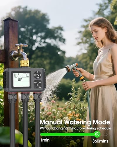 Insoma Water Timer with Brass Inlet, 3 Independent Zones Outdoor Hose Timer for Garden Faucet with Auto/Manual/Rain Delay Mode, IPX5 Waterproof, Sprinkler Irrigation Controller for Yard Lawn - Image 3