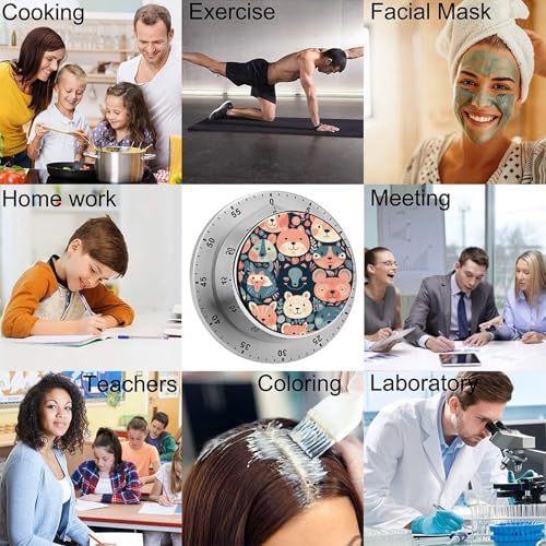 Mechanical Kitchen Timers for Cooking,Animal Face Pattern Printed 60 Minute Magnetic Countdown Timer,Cute Cooking Timers with Alarm,Stainless Steel Time Timer Manual No Batteries Required - Image 5