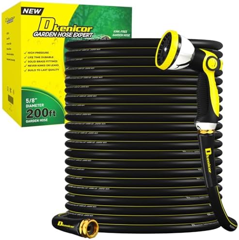 200FT Expandable Garden Hose, 5/8 Inch Heavy Duty Leak-Proof Water Hose with 600PSI Pressure, for Gardening, RV, and Pet Wash, Yellow Green-6PC by Dkenicor