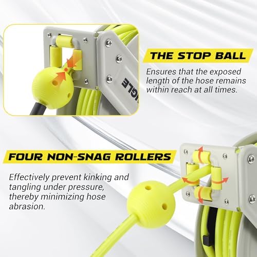 M MINGLE Retractable Pressure Washer Hose Reel, 1/4" × 60ft Power Washer Hose Reel, Auto Rewind Hose Reel, Wall/Floor Mounted, 3600 PSI - Image 5