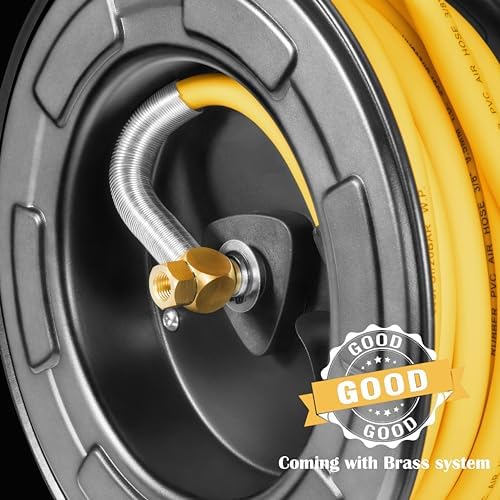 AIRZILLA Steel Retractable Air Hose Reel 3/8" Inch x 50' Feet Hybrid Polymer Hose, Heavy Duty Air Hose Reel included Auto Rewind Reel | Quick Air Coupler | Heavy Duty Steel Frame - Image 4