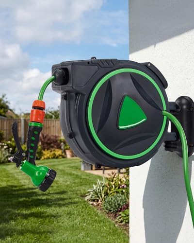 Retractable Garden Hose Reel 65FT, 1/2 Inch Wall Mounted Water Hose Reel for Lawn & Garden - Image 6