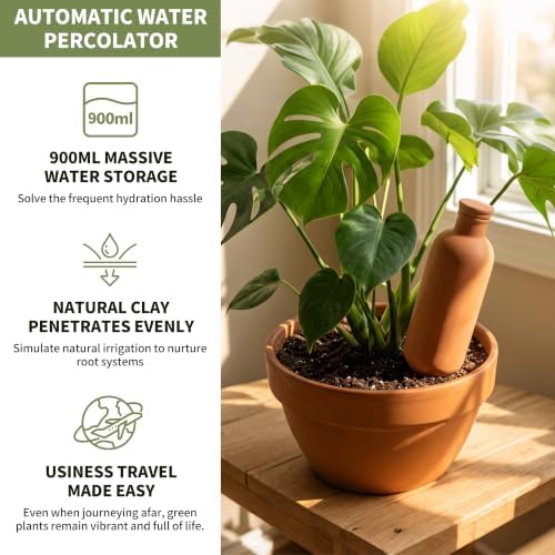 4 Pack Terracotta Self Watering Plant Bottles 900ml Automatic Clay Watering Globes with Free Garden Fork Spoon for Houseplants Outdoor Garden Plants - Image 7