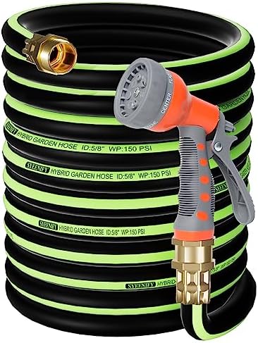 Kink Free Garden Hose 100ft 5/8", Heavy Duty Hybrid Water Hose, Ultra Durable Flexible Rubber Hose with Sprayer Nozzle,Leakproof Yard Outdoor Hose with Brass Solid Connector by SYEENIFY