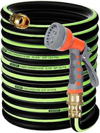 Kink Free Garden Hose 100ft 5/8", Heavy Duty Hybrid Water Hose, Ultra Durable Flexible Rubber Hose with Sprayer Nozzle,Leakproof Yard Outdoor Hose with Brass Solid Connector by SYEENIFY