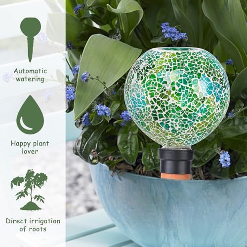 Mosaic Watering Globes 2 Pack Self Watering Spikes Bule - Image 3