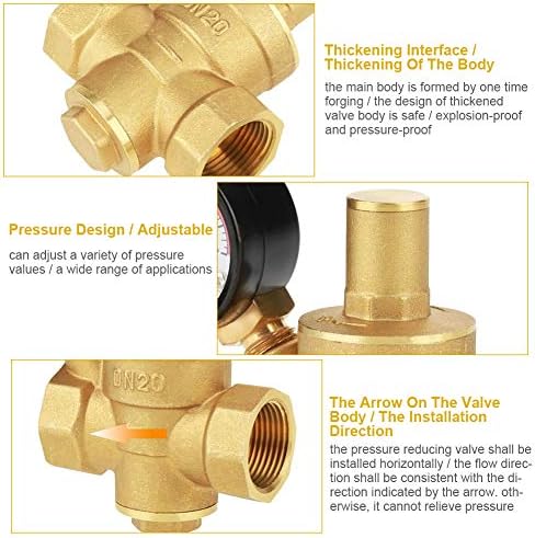 Brass Water Pressure Reducing Valve, Adjustable Pressure Regulator, Brass Pressure Regulator, DN20 G3/4 inch with Meter, 1/2 Inch Thread for Home, Garden, and Plumbing Systems - Image 5