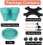 GameXcel Vertical Planter Tower - 5 Tier Stackable Garden Planters with Wheels and Tools Plant Pots for Strawberry Herb Flower and Vegetable Indoor Outdoor Use Teal - Image 7