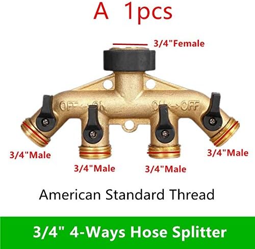 Zkenyao-Brass Connector Washers Hose End Fittings Watering Distributors,4 Way Brass Tap Adaptor Hose Valve Manifold Hose Splitter Tap Adaptors, Simple to Install (Color : A) - Image 2