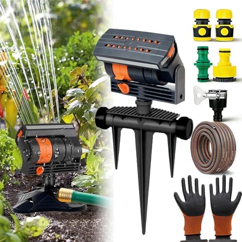 16-Nozzle Oscillating Sprinkler with Dual-Zone Sprinkler Water Timer, 360° 16-Hole Automatic Rocking Sprinkler, Turbo Orbit Mist Sprinklers System for Garden (Ground-Insert, with 5m Hose) by Unknown