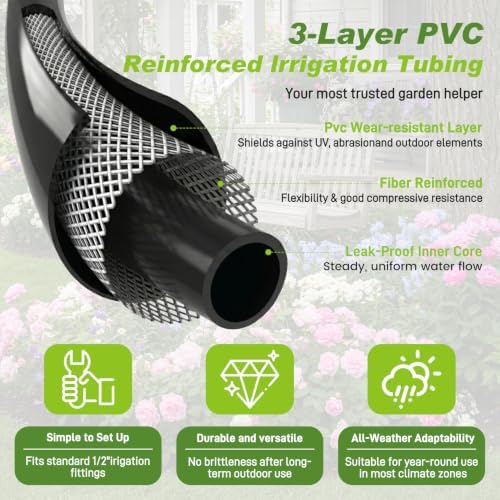 1/2 Inch Drip Irrigation Tubing, 100FT Main Line Hose Tube, Flexible PVC Irrigation Hose for Raised Beds, Greenhouse, Vegetable Gardens and Outdoor Watering System（Black) - Image 3